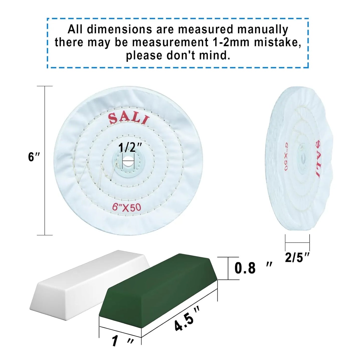 SALI 4 Pack Polishing Wheel for Bench Grinder Buffing Wheel 6 inch White Cotton (50 Ply) for Buffer Polisher Fine Polish Pad 1/2'' Arbor Hole with Polishing Compound Kit
