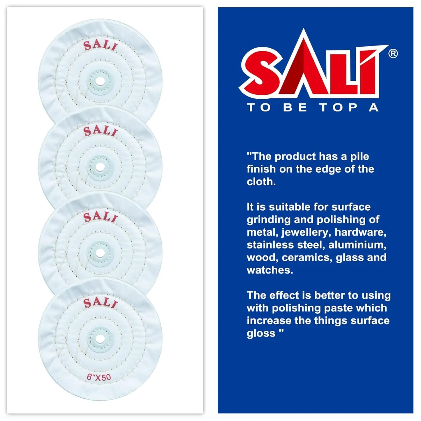 SALI 4 Pack Polishing Wheel for Bench Grinder Buffing Wheel 6 inch White Cotton (50 Ply) for Buffer Polisher Fine Polish Pad 1/2'' Arbor Hole with Polishing Compound Kit