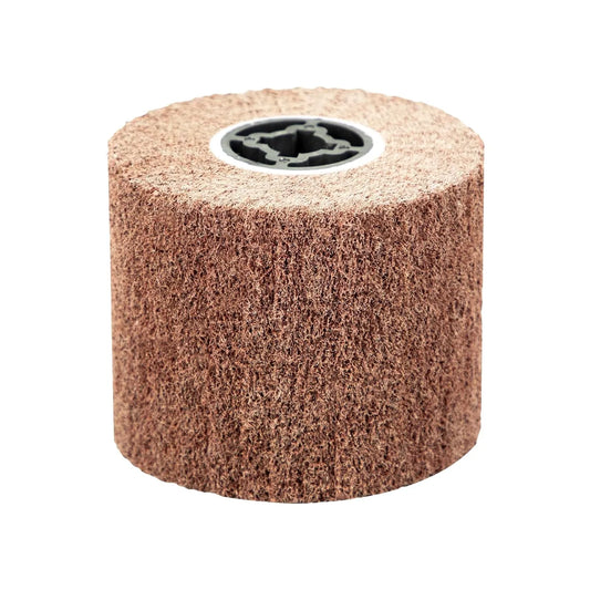 SALI Non Woven Wire Abrasive Drawing Polishing Burnishing Wheel Flap Brush Wire Brush Drum Surface Conditioning Tool for Metal Surface Polishing Grinding Removing Rust 120x100x19mm (180 Grit)