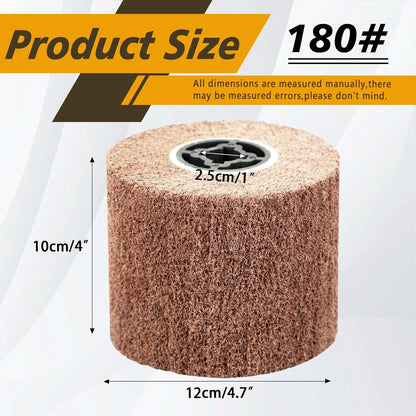 SALI Non Woven Wire Abrasive Drawing Polishing Burnishing Wheel Flap Brush Wire Brush Drum Surface Conditioning Tool for Metal Surface Polishing Grinding Removing Rust 120x100x19mm (180 Grit)