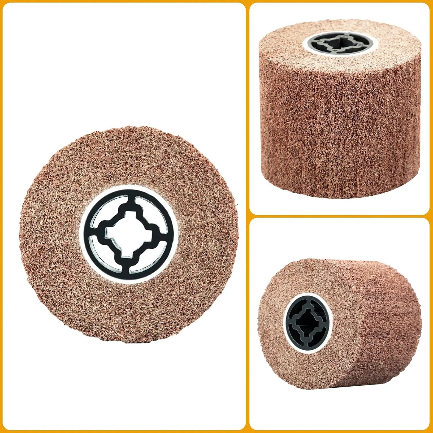 SALI Non Woven Wire Abrasive Drawing Polishing Burnishing Wheel Flap Brush Wire Brush Drum Surface Conditioning Tool for Metal Surface Polishing Grinding Removing Rust 120x100x19mm (180 Grit)