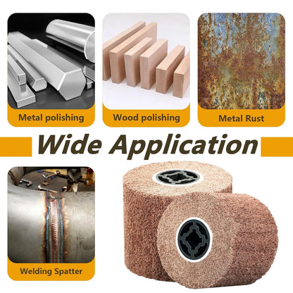 SALI Non Woven Wire Abrasive Drawing Polishing Burnishing Wheel Flap Brush Wire Brush Drum Surface Conditioning Tool for Metal Surface Polishing Grinding Removing Rust 120x100x19mm (180 Grit)