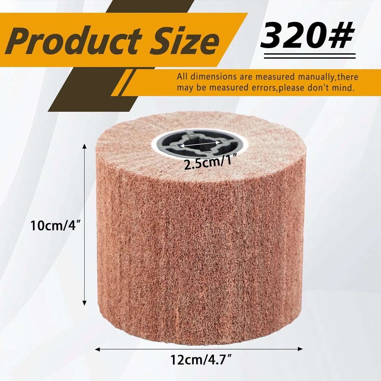 SALI Non Woven Wire Abrasive Drawing Polishing Burnishing Wheel Flap Brush Wire Brush Drum Surface Conditioning Tool for Metal Surface Polishing Grinding Removing Rust 120x100x19mm (320 Grit)