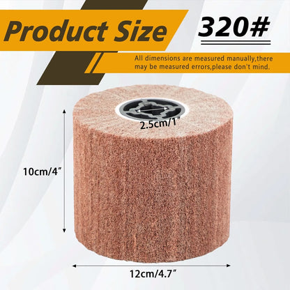 SALI Non Woven Wire Abrasive Drawing Polishing Burnishing Wheel Flap Brush Wire Brush Drum Surface Conditioning Tool for Metal Surface Polishing Grinding Removing Rust 120x100x19mm (320 Grit)