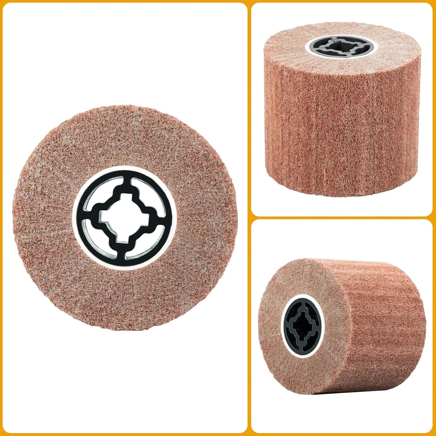 SALI Non Woven Wire Abrasive Drawing Polishing Burnishing Wheel Flap Brush Wire Brush Drum Surface Conditioning Tool for Metal Surface Polishing Grinding Removing Rust 120x100x19mm (320 Grit)