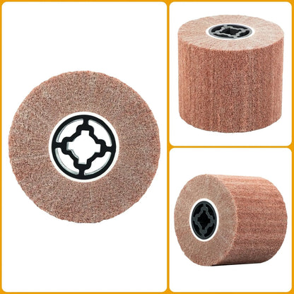 SALI Non Woven Wire Abrasive Drawing Polishing Burnishing Wheel Flap Brush Wire Brush Drum Surface Conditioning Tool for Metal Surface Polishing Grinding Removing Rust 120x100x19mm (320 Grit)