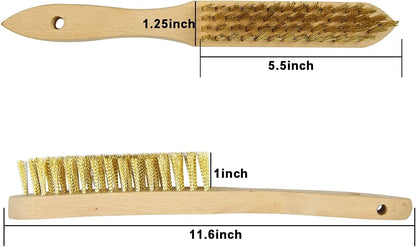 SALI Heavy Duty Copper Plated Steel Brushes - for Rust Removal, Automotive Cleaning, Welding Slag, Grill & Household Use, 11" Curved Beechwood Handle, 14X4 Rows Bristles (Pack of 2)