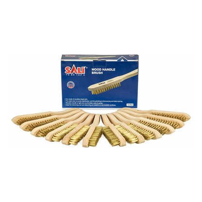 SALI Wire Brushes for Cleaning Rust Removal Plated Copper Bristles Tool for Automotive,Paint , Welding Slag,Grill,Household Clean 11" Long Curved Beechwood Handle , 14X4 Rows Bristles Pack of 12