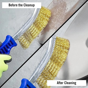 SALI Brass Wire Brush Set, 5 Pack with Curved Handle and Brass Bristles for Rust Removal, Metal Cleaning, Welding Preparation, Automotive and Household Use