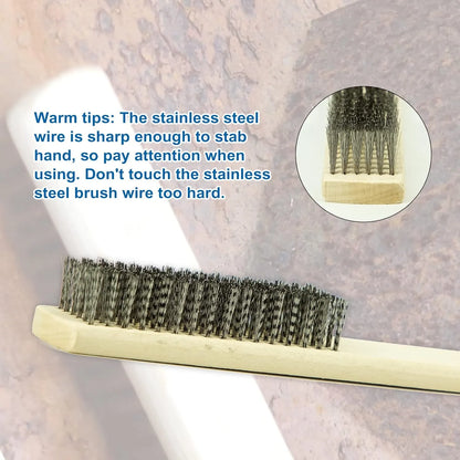 SALI 12pcs Wire Brushes for Cleaning Rust Removal Stainless Steel Bristles with Curved Beechwood Handle Grip for Dirt & Paint Scrubbing Removing Unfinished Metal Parts, Paint Stains Household Clean