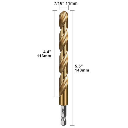 SALI Cobalt Drill Bit Set,2 Pack 7/16 Inch High Speed Steel Hex Shank Jobber Drill Bits, for Hardwood, Aluminum,Metal,Copper,Alloyed Steel