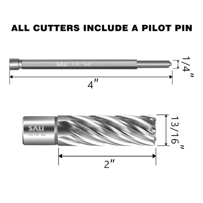 SALI 2 pcs Annular Cutter Diameter 13/16 Inch with Weldon Shank 3/4" (with 2 Flats) Cutting Depth 2" Mag Drill Bit for Magnetic Drill Press HSS Fully Ground Drill with One 1/4"*4" Pilot Pin