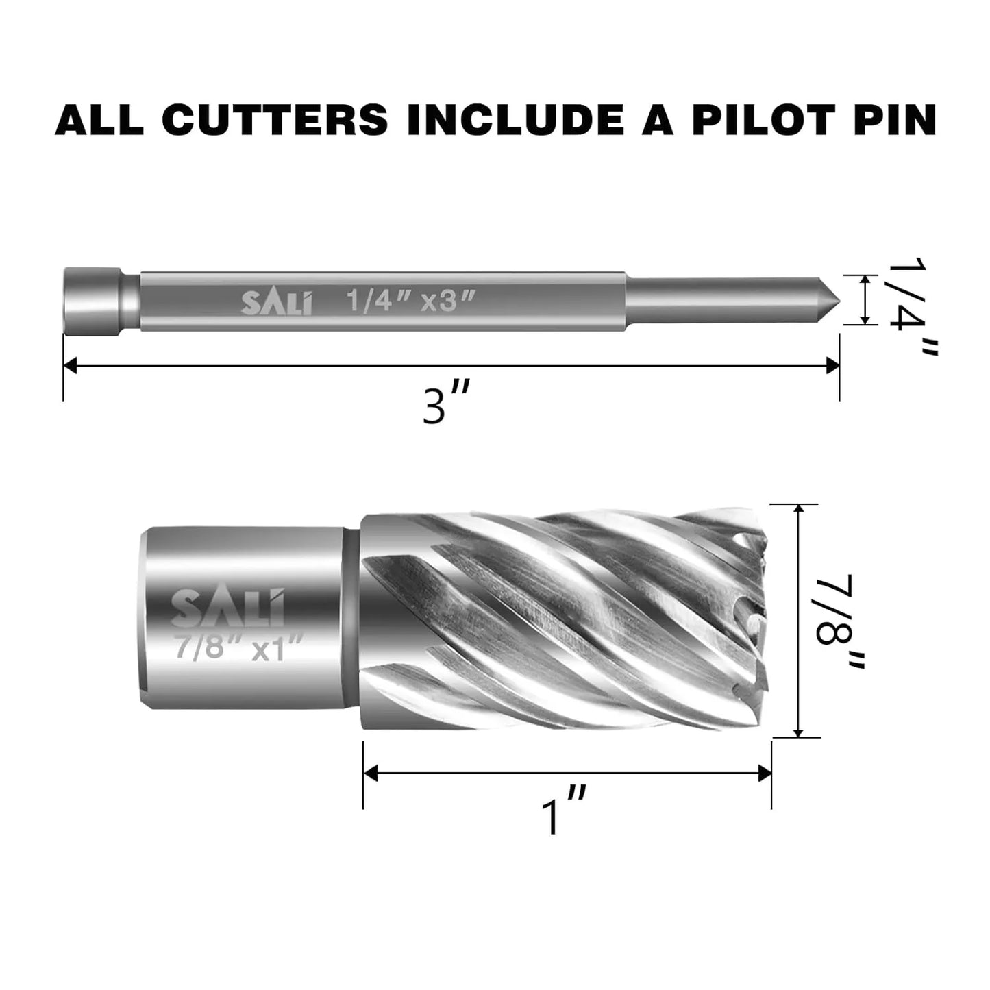 SALI 2 pcs Annular Cutter Diameter 7/8 Inch with Weldon Shank 3/4" (with 2 Flats) Cutting Depth 1" Mag Drill Bit for Magnetic Drill Press HSS Fully Ground Drill with One 1/4"*3" Pilot Pin