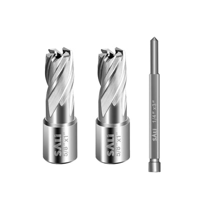 SALI 2 pcs Annular Cutter Diameter 5/8 Inch with Weldon Shank 3/4"(with 2 Flats) Cutting Depth 1" Mag Drill Bit for Magnetic Drill Press HSS Fully Ground Drill with One 1/4"*3" Pilot Pin