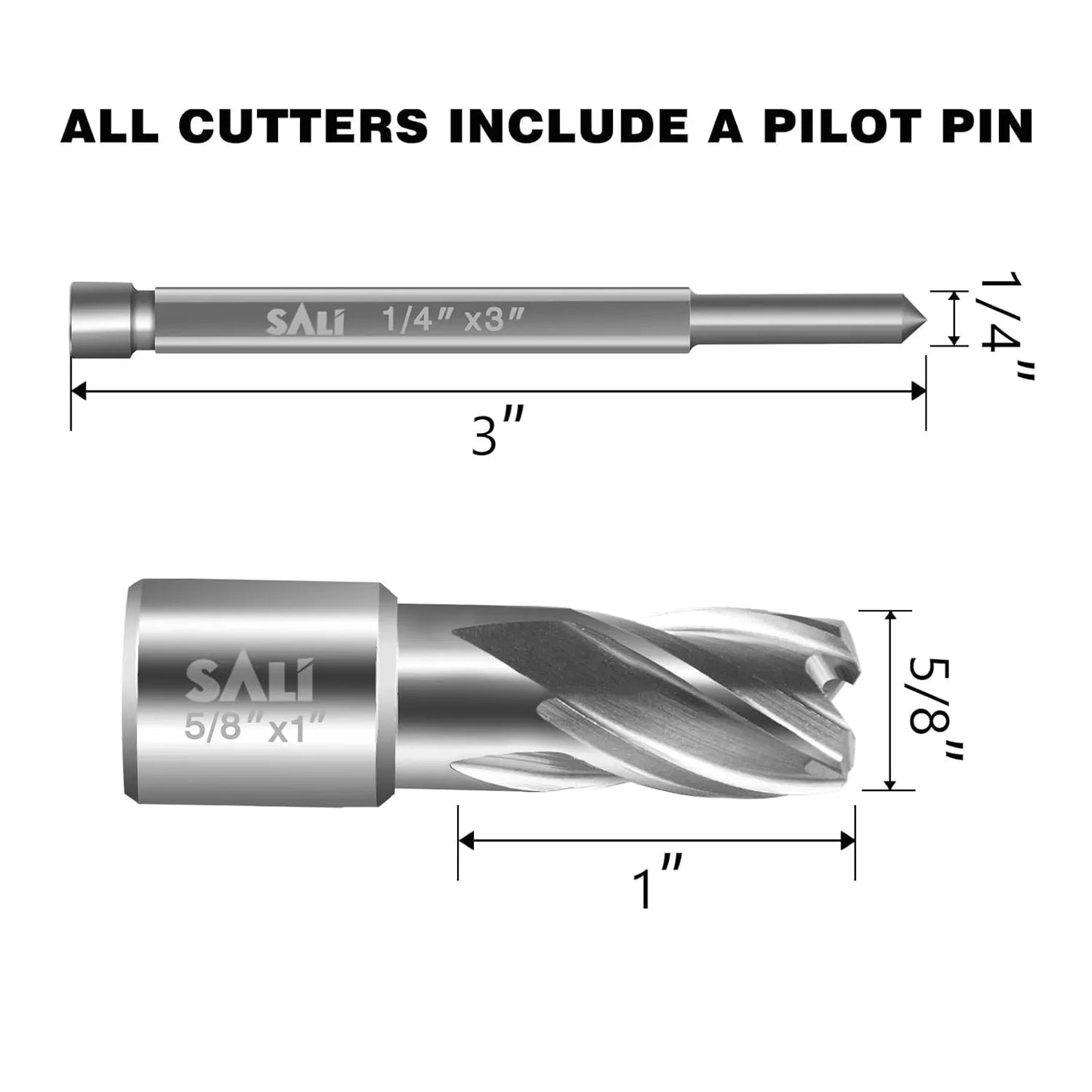 SALI 2 pcs Annular Cutter Diameter 5/8 Inch with Weldon Shank 3/4"(with 2 Flats) Cutting Depth 1" Mag Drill Bit for Magnetic Drill Press HSS Fully Ground Drill with One 1/4"*3" Pilot Pin