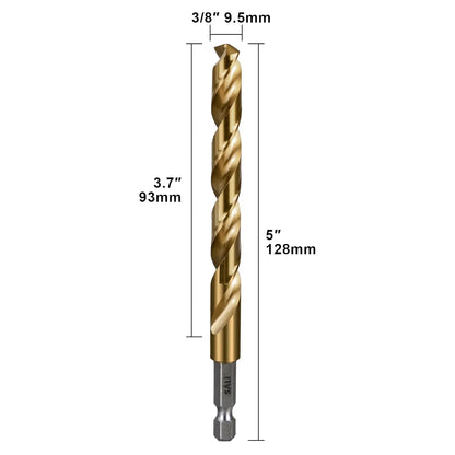 SALI Cobalt Drill Bit Set,3 Pack 3/8 Inch High Speed Steel Hex Shank Jobber Drill Bits, for Hardwood, Aluminum,Metal,Copper,Alloyed Steel