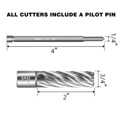 SALI Annular Cutter Diameter 3/4 Inch with Weldon Shank 3/4" (with 2 Flats) Cutting Depth 2" Mag Drill Bit for Magnetic Drill Press HSS Fully Ground Drill with One 1/4"*4" Pilot Pin