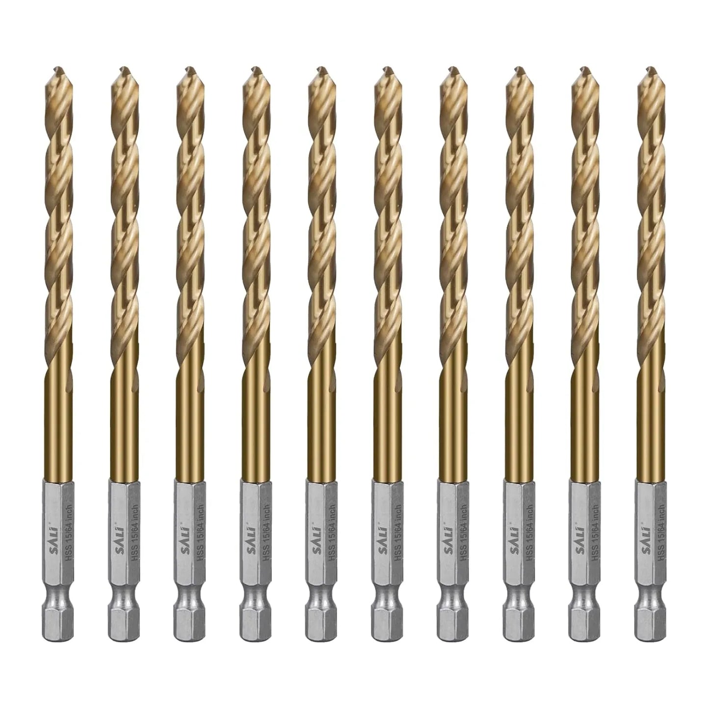 SALI Cobalt Drill Bit Set,10 Pack 15/64 Inch High Speed Steel Hex Shank Jobber Drill Bits, for Hardwood, Aluminum,Metal,Copper,Alloyed Steel