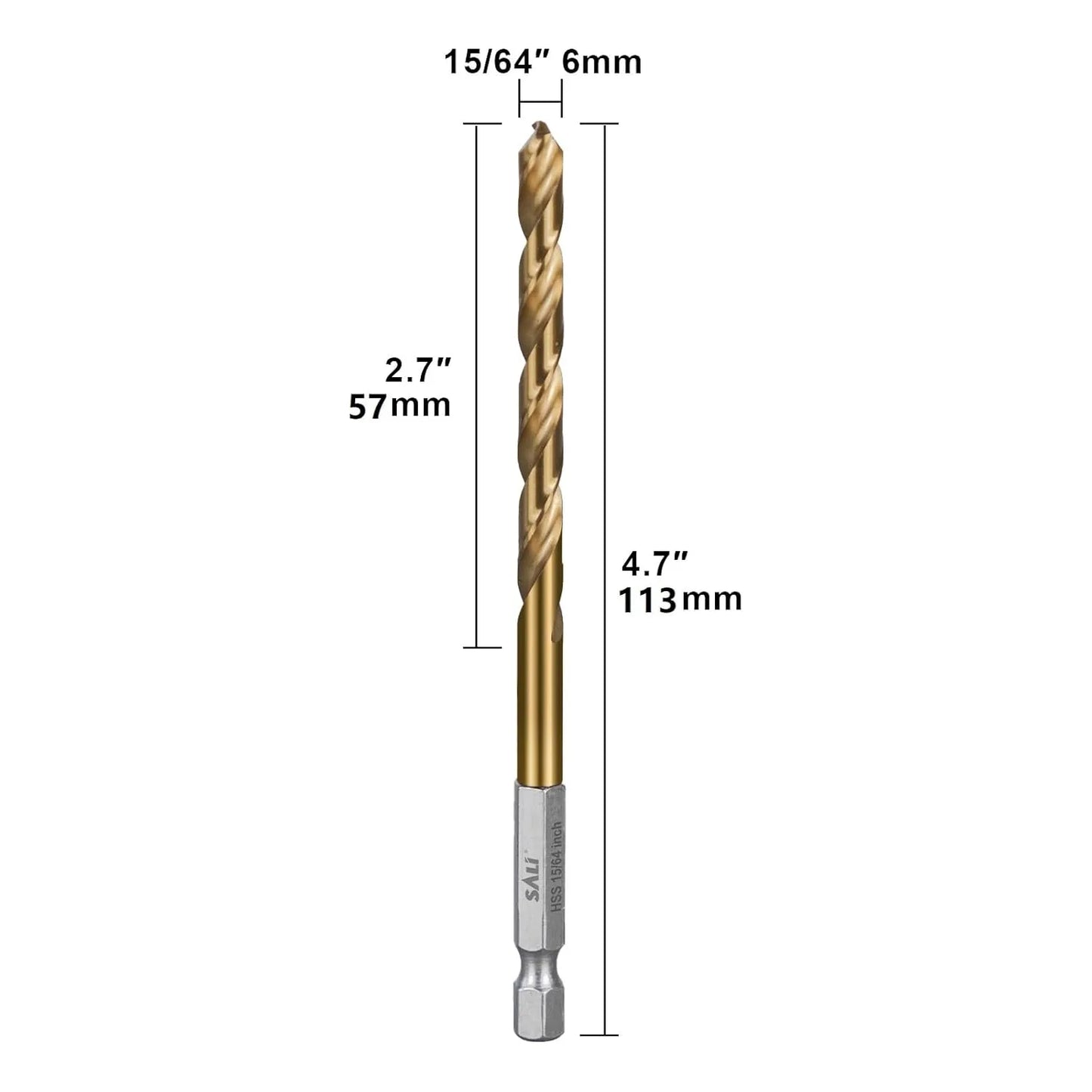 SALI Cobalt Drill Bit Set,10 Pack 15/64 Inch High Speed Steel Hex Shank Jobber Drill Bits, for Hardwood, Aluminum,Metal,Copper,Alloyed Steel