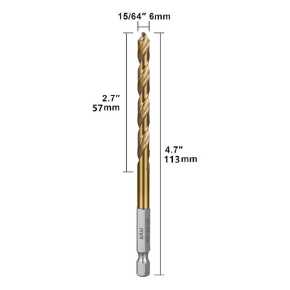 SALI Cobalt Drill Bit Set,10 Pack 15/64 Inch High Speed Steel Hex Shank Jobber Drill Bits, for Hardwood, Aluminum,Metal,Copper,Alloyed Steel