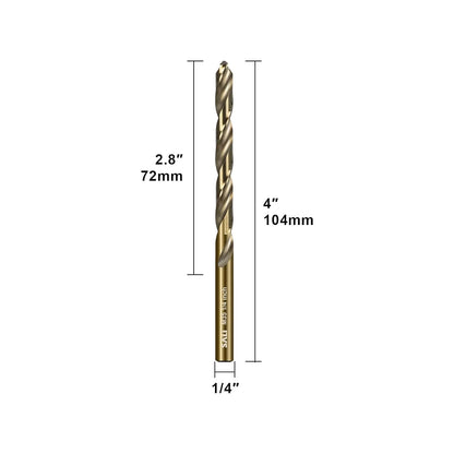 SALI Cobalt Drill Bit Set, 10Pcs 1/4" M35 High Speed Steel Jobber Length Drill Bit Kit for Hardened Metal, Stainless Steel, Cast Iron, Wood and Plastic, with Index Storage Case