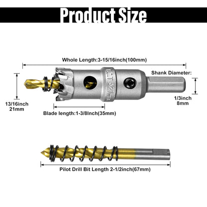 SALI 13/16" (21mm) TCT Hole Saw Kit Tungsten Carbide Tipped Hole Saw Drill Bit with Titanium-Plated Pilot Drill bit for Metal, Stainless Steel, Iron, Wood, Plastic
