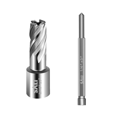 SALI Annular Cutter Diameter 9/16 Inch with Weldon Shank 3/4" (with 2 Flats) Cutting Depth 1" Mag Drill Bit for Magnetic Drill Press HSS Fully Ground Drill with One 1/4"*3" Pilot Pin