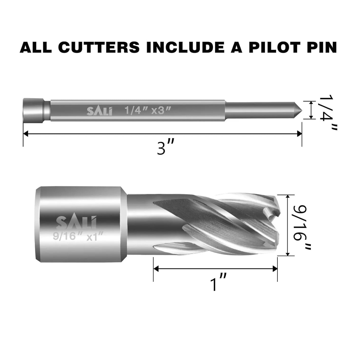 SALI Annular Cutter Diameter 9/16 Inch with Weldon Shank 3/4" (with 2 Flats) Cutting Depth 1" Mag Drill Bit for Magnetic Drill Press HSS Fully Ground Drill with One 1/4"*3" Pilot Pin