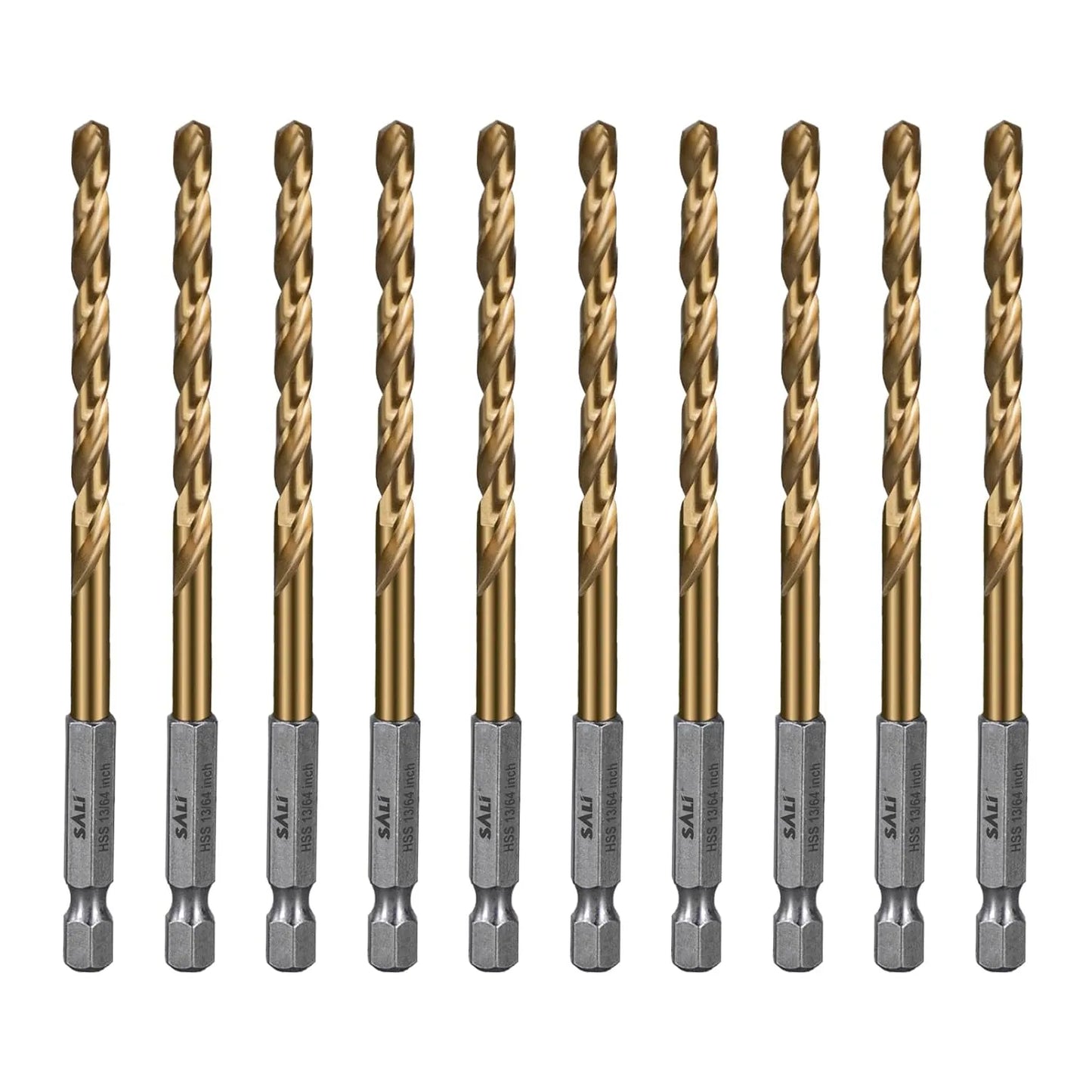 SALI Cobalt Drill Bit Set,10 Pack 13/64 Inch High Speed Steel Hex Shank Jobber Drill Bits, for Hardwood, Aluminum,Metal,Copper,Alloyed Steel