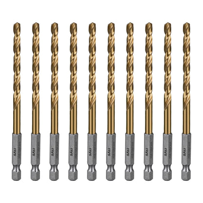 SALI Cobalt Drill Bit Set,10 Pack 13/64 Inch High Speed Steel Hex Shank Jobber Drill Bits, for Hardwood, Aluminum,Metal,Copper,Alloyed Steel