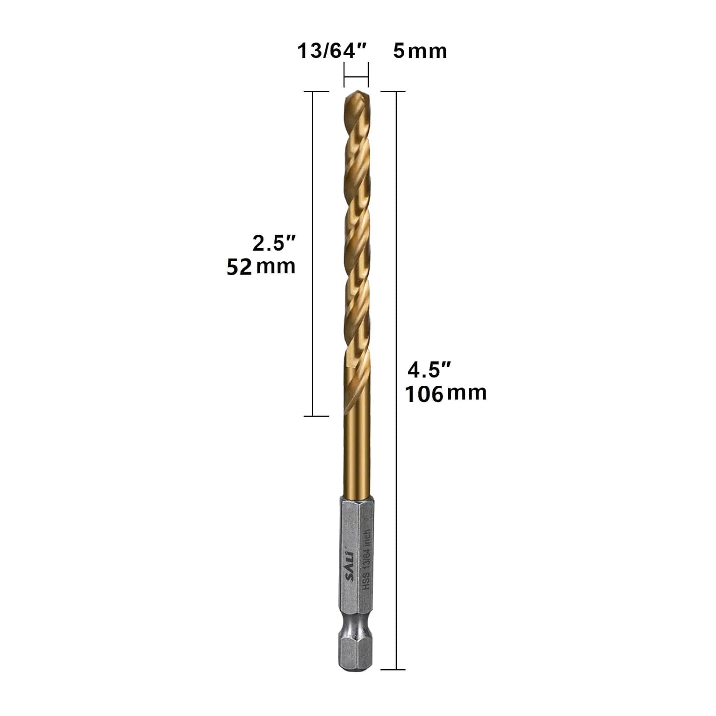 SALI Cobalt Drill Bit Set,10 Pack 13/64 Inch High Speed Steel Hex Shank Jobber Drill Bits, for Hardwood, Aluminum,Metal,Copper,Alloyed Steel