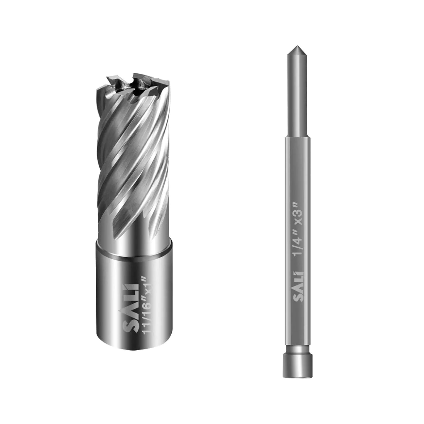 SALI Annular Cutter Diameter 11/16 Inch with Weldon Shank 3/4" (with 2 Flats) Cutting Depth 1" Mag Drill Bit for Magnetic Drill Press HSS Fully Ground Drill with One 1/4"*3" Pilot Pin