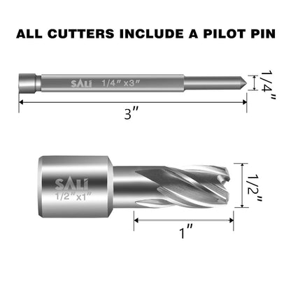 SALI 2 pcs Annular Cutter Diameter 1/2 Inch with Weldon Shank 3/4" (with 2 Flats) Cutting Depth 1" Mag Drill Bit for Magnetic Drill Press HSS Fully Ground Drill with One 1/4"*3" Pilot Pin