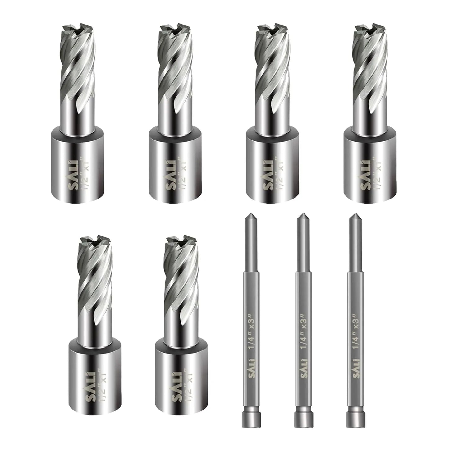 SALI 6 pcs Annular Cutter Diameter 1/2 Inch with Weldon Shank 3/4" (with 2 Flats) Cutting Depth 1" Mag Drill Bit for Magnetic Drill Press HSS Fully Ground Drill with One 1/4"*3" Pilot Pin