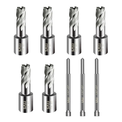 SALI 6 pcs Annular Cutter Diameter 1/2 Inch with Weldon Shank 3/4" (with 2 Flats) Cutting Depth 1" Mag Drill Bit for Magnetic Drill Press HSS Fully Ground Drill with One 1/4"*3" Pilot Pin