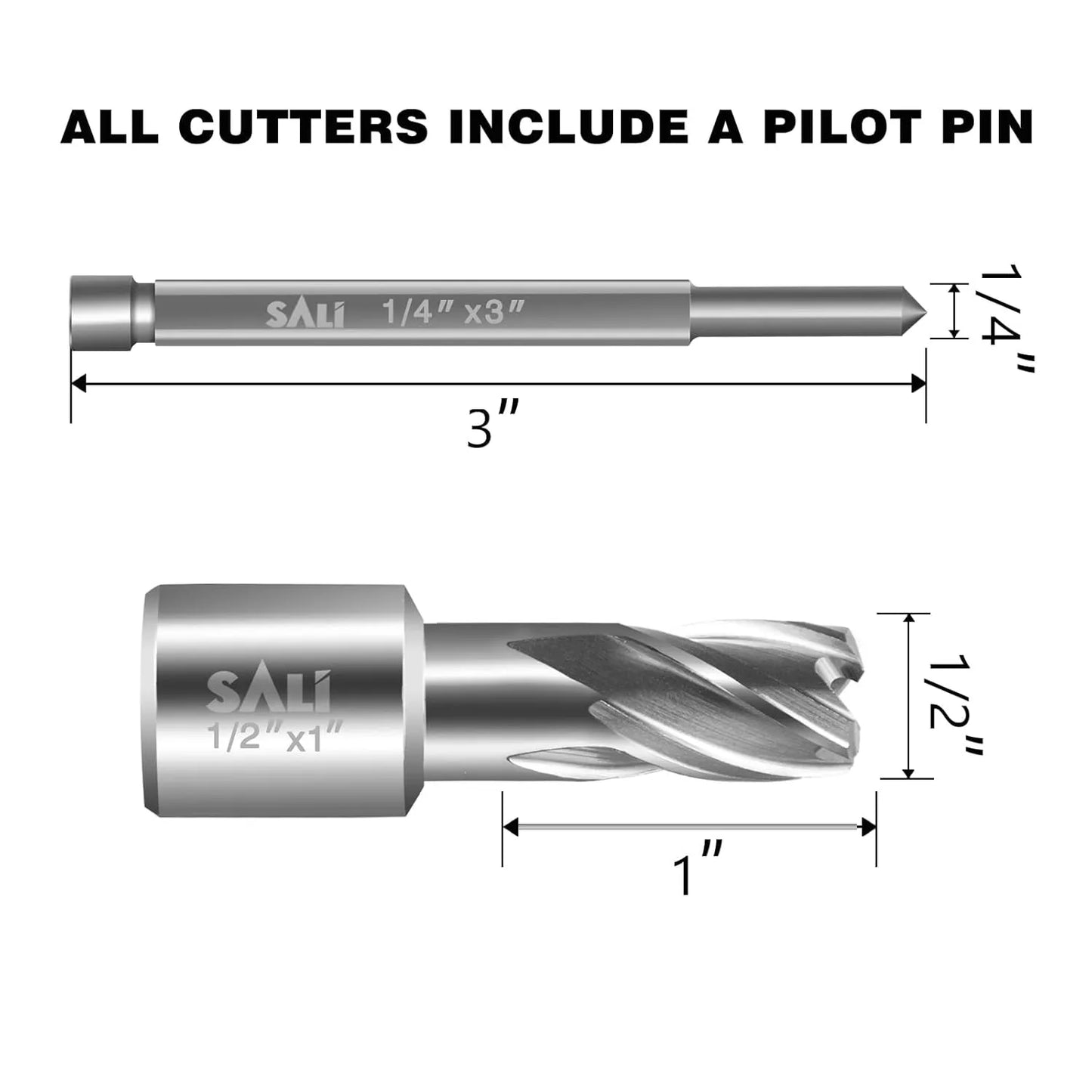 SALI 6 pcs Annular Cutter Diameter 1/2 Inch with Weldon Shank 3/4" (with 2 Flats) Cutting Depth 1" Mag Drill Bit for Magnetic Drill Press HSS Fully Ground Drill with One 1/4"*3" Pilot Pin
