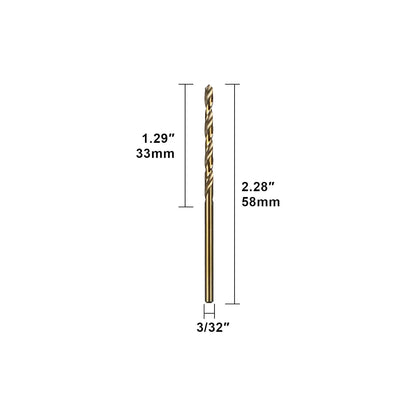 SALI Cobalt Drill Bit Set, 10Pcs 3/32" M35 High Speed Steel Jobber Length Drill Bit Kit for Hardened Metal, Stainless Steel, Cast Iron, Wood and Plastic, with Index Storage Case