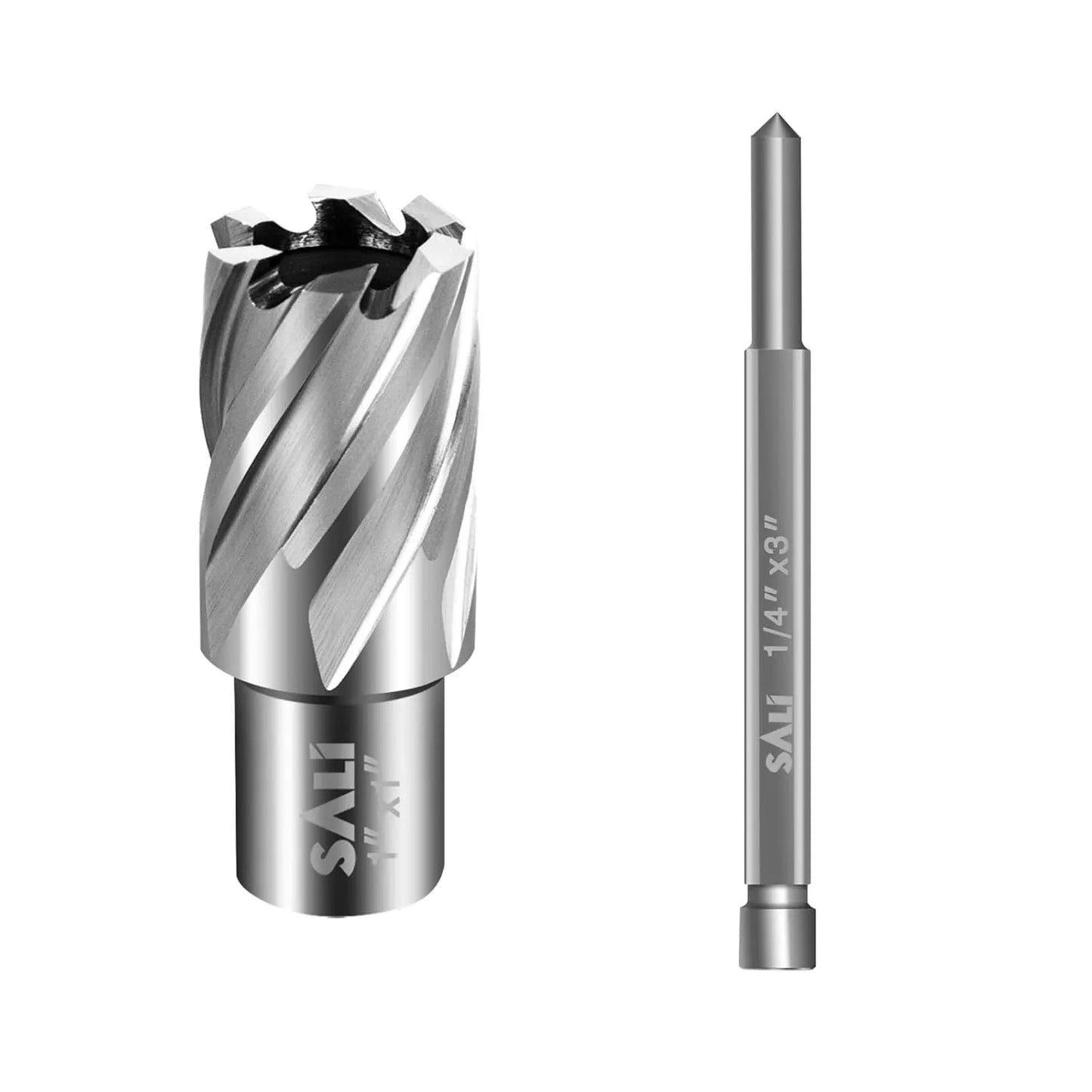SALI Annular Cutter Diameter 1 Inch with Weldon Shank 3/4" (with 2 Flats) Cutting Depth 1" Mag Drill Bit for Magnetic Drill Press HSS Fully Ground Drill with One 1/4"*3" Pilot Pin