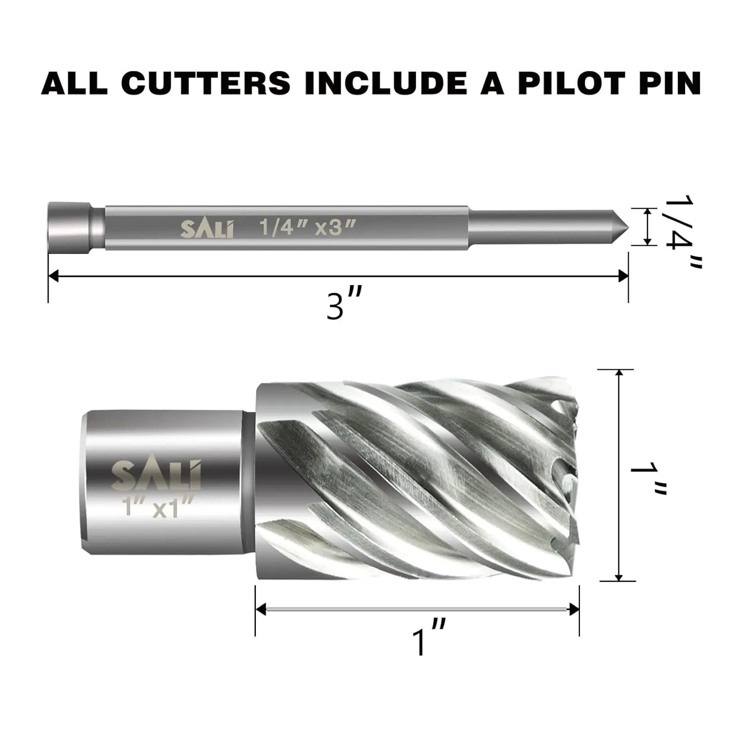 SALI Annular Cutter Diameter 1 Inch with Weldon Shank 3/4" (with 2 Flats) Cutting Depth 1" Mag Drill Bit for Magnetic Drill Press HSS Fully Ground Drill with One 1/4"*3" Pilot Pin