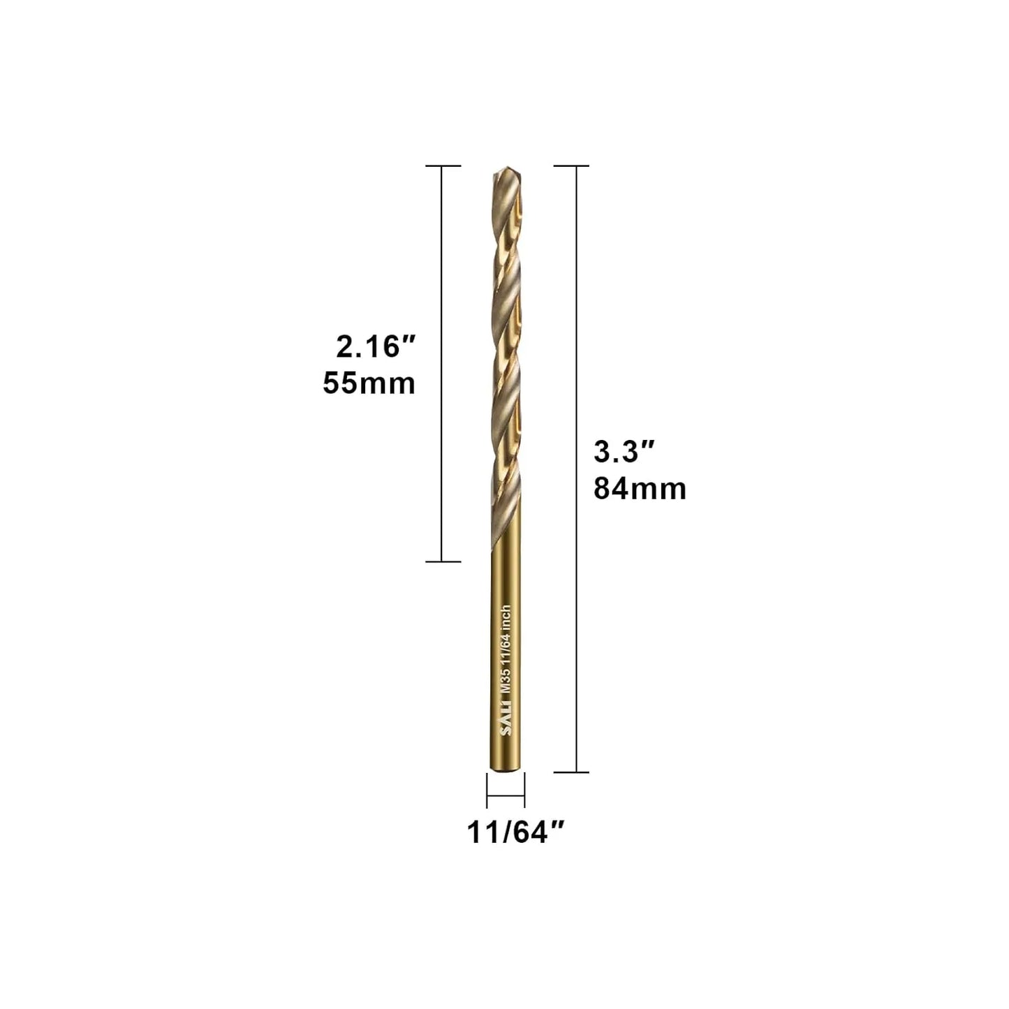 SALI Cobalt Drill Bit Set, 10Pcs 11/64" M35 High Speed Steel Jobber Length Drill Bit Kit for Hardened Metal, Stainless Steel, Cast Iron, Wood and Plastic, with Index Storage Case