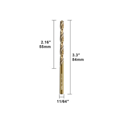 SALI Cobalt Drill Bit Set, 10Pcs 11/64" M35 High Speed Steel Jobber Length Drill Bit Kit for Hardened Metal, Stainless Steel, Cast Iron, Wood and Plastic, with Index Storage Case