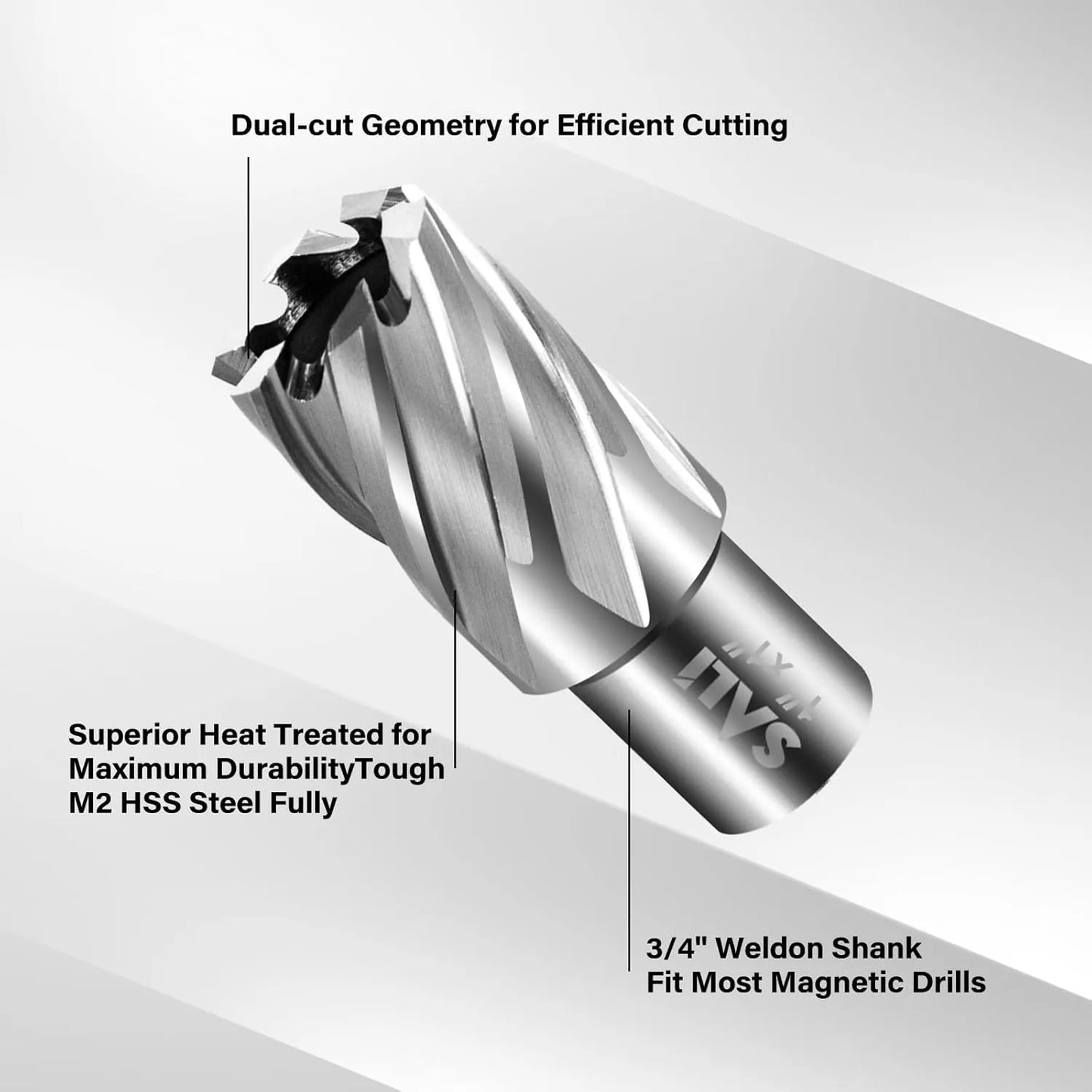 SALI 2 pcs Annular Cutter Diameter 15/16 Inch with Weldon Shank 3/4" (with 2 Flats) Cutting Depth 1" Mag Drill Bit for Magnetic Drill Press HSS Fully Ground Drill with One 1/4"*3" Pilot Pin