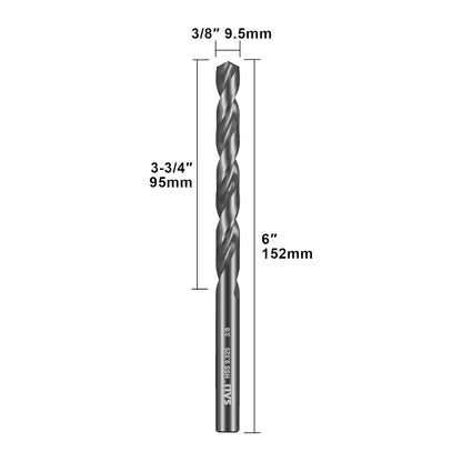 SALI Cobalt Aircraft Extension Drill Bits,3/8"×6" Long Length Drill Bits for Drilling into Sheet Metal, Stainless, Aluminum, Wood, & Copper