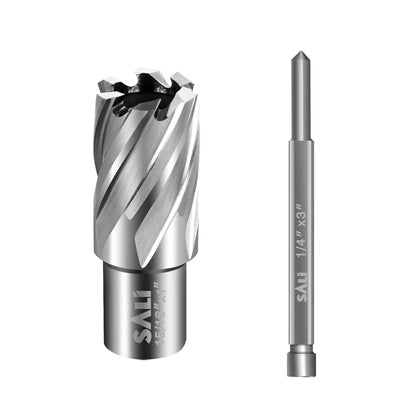 SALI Annular Cutter Diameter 15/16 Inch with Weldon Shank 3/4" (with 2 Flats) Cutting Depth 1" Mag Drill Bit for Magnetic Drill Press HSS Fully Ground Drill with One 1/4"*3" Pilot Pin