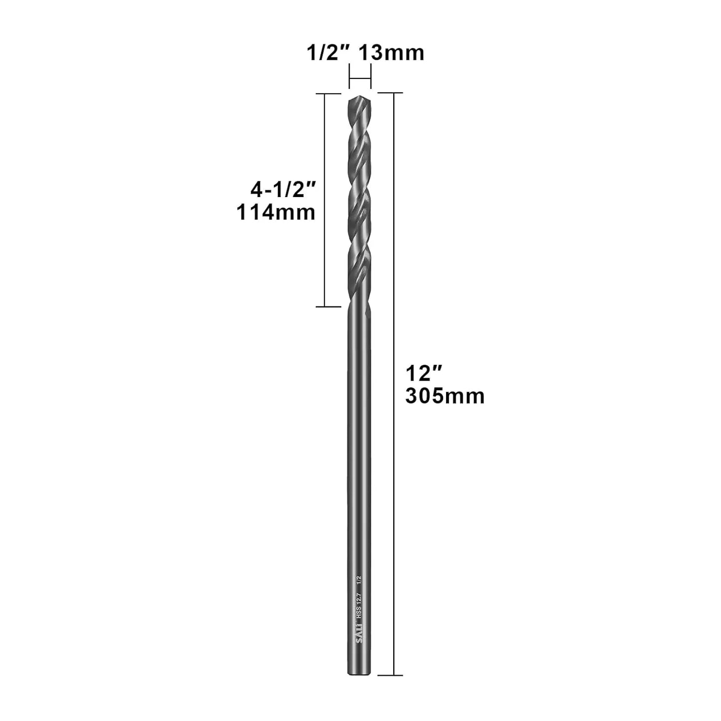 SALI Cobalt Aircraft Extension Drill Bits,1/2"×12" Long Length Drill Bits for Drilling into Sheet Metal, Stainless, Aluminum, Wood, & Copper