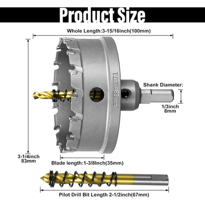 SALI 3-1/4"(83mm) TCT Hole Saw Kit Tungsten Carbide Tipped Hole Saw Drill Bit with Titanium-Plated Pilot Drill bit for Metal, Stainless Steel, Iron, Wood, Plastic