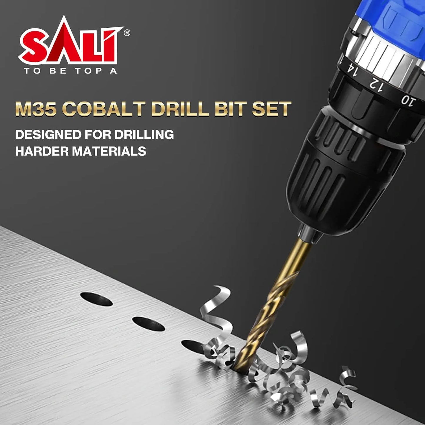 SALI Cobalt Drill Bit Set, 10Pcs 15/64" M35 High Speed Steel Jobber Length Drill Bit Kit for Hardened Metal, Stainless Steel, Cast Iron, Wood and Plastic, with Index Storage Case