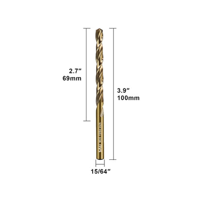 SALI Cobalt Drill Bit Set, 10Pcs 15/64" M35 High Speed Steel Jobber Length Drill Bit Kit for Hardened Metal, Stainless Steel, Cast Iron, Wood and Plastic, with Index Storage Case