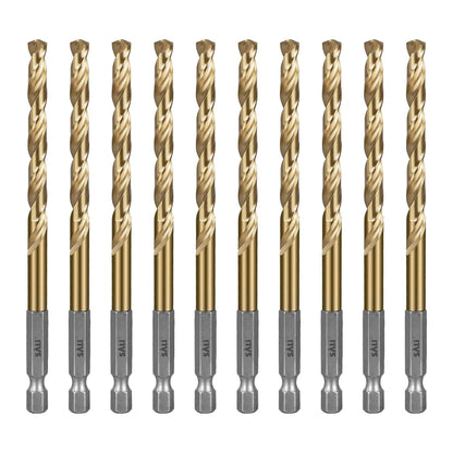 SALI Cobalt Drill Bit Set,10 Pack 1/4 Inch High Speed Steel Hex Shank Jobber Drill Bits, for Hardwood, Aluminum,Metal,Copper,Alloyed Steel