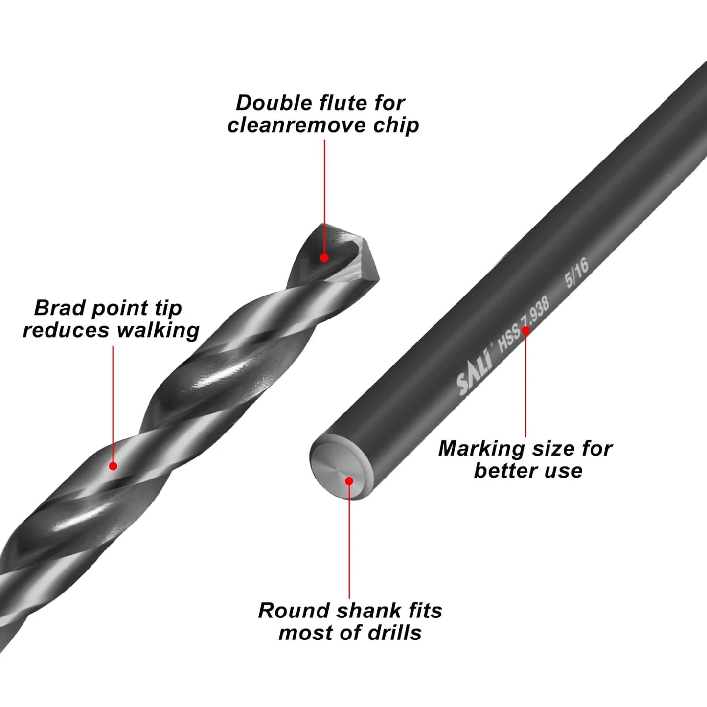 SALI Cobalt Aircraft Extension Drill Bits,1/2"×12" Long Length Drill Bits for Drilling into Sheet Metal, Stainless, Aluminum, Wood, & Copper